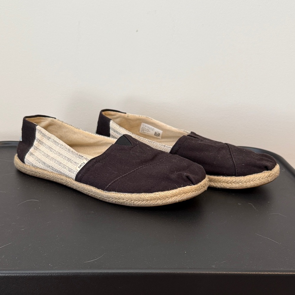 Toms Black and Cream Slip-On Loafers